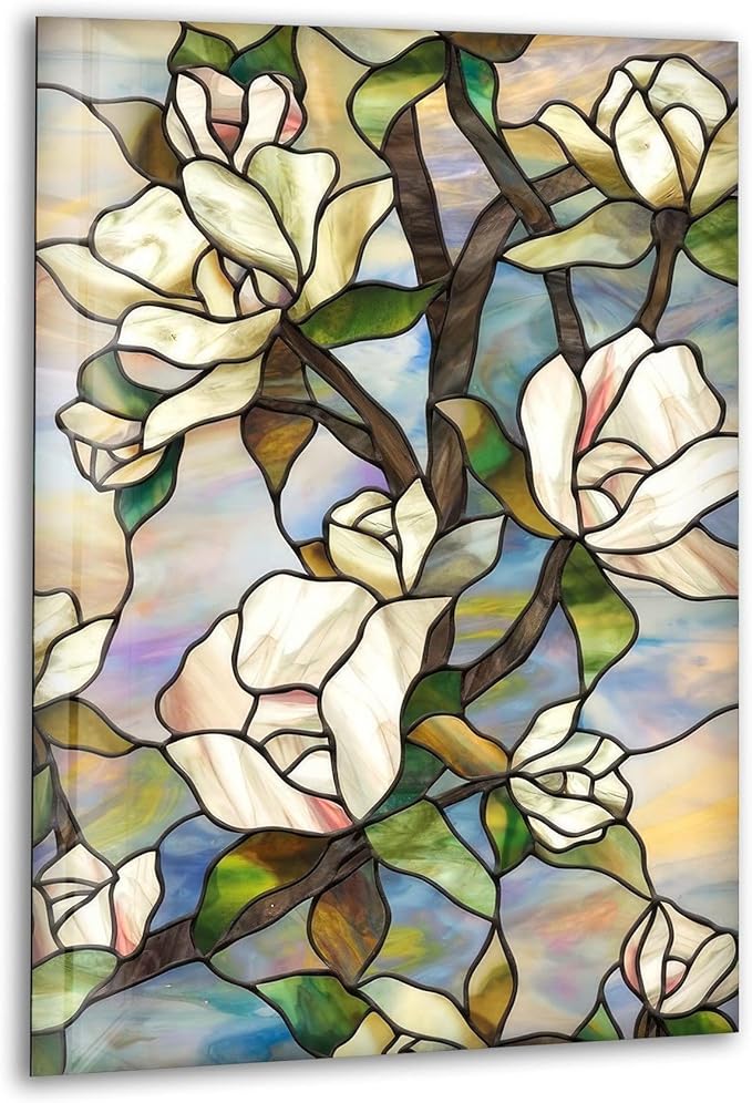 My Photostation.com 24Wx30H'' Stained Magnolia Glass Wall Art Tempered Glass Printing Wall Decor Large Wall Art Wall Hangings