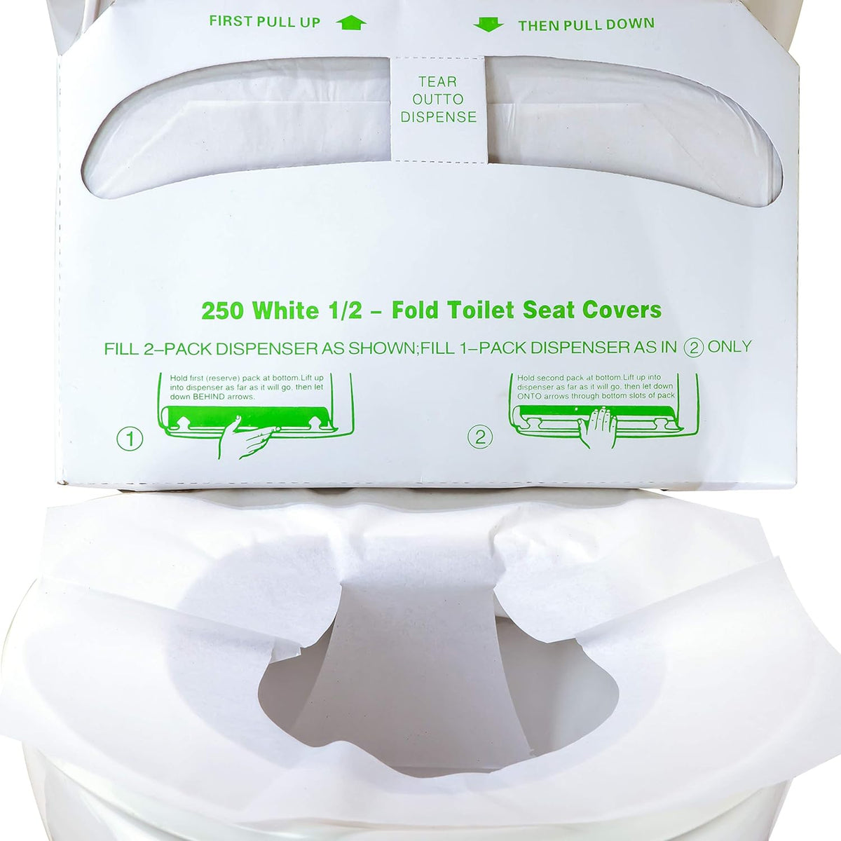 Biodegradable Half-Fold Toilet Seat Covers 500 Pk. Self-Flushing, Disposable Potty Papers Keep Toilets Clean and Family Healthy. Sanitary Paper Safety Covers for Commercial, Home, Travel and Kids Use