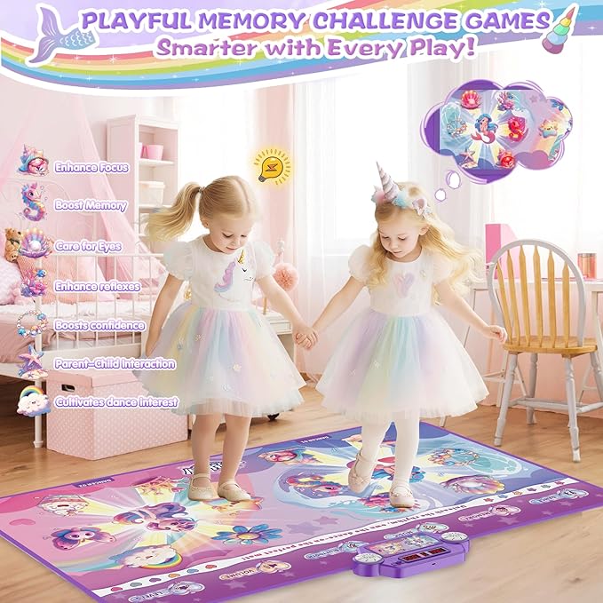 Extra Large Dance Mat for Kids, Rechargeable Electronic Dance Mats Toy with Light-up 12 for Girls, Pink Dance Pad Challenge Games Christmas Birthday Gifts Ideas for Kid Ages 3-12