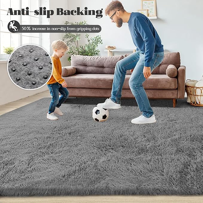 6x9 Area Rug for Living Room: Fluffy Shag Soft Washable Rugs Large Fuzzy Plush Indoor Carpet for Bedroom Nursery Playroom Kids Girls Boys Room (Dark Grey, 6'x9')