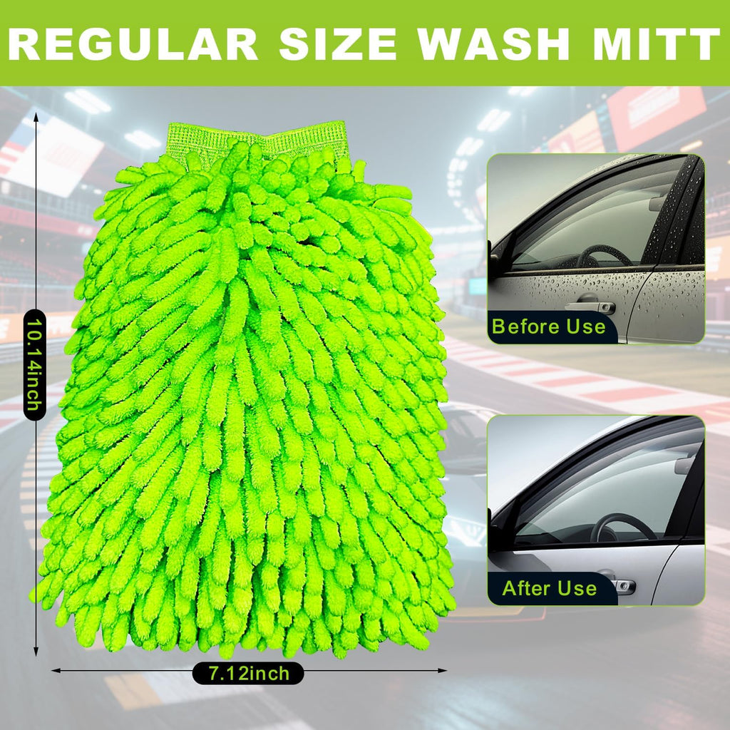 Car Wash Mitt, 2 Pack Premium Chenille Microfiber Wash Mitt, Scratch-Free & Lint-Free, Rich Foam, Highly Absorbent, Perfect for Car Washing and Detailing, 7.12''X10.14''