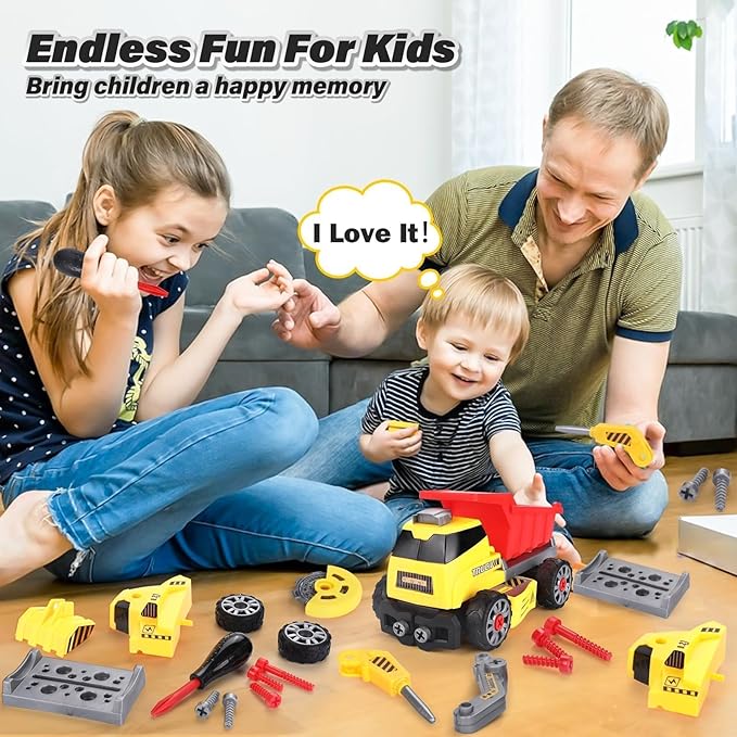7 in 1 Take Apart Toys with Electric Drill Take Apart Truck Toys Construction Set DIY Engineering Building Toy Push Go STEM Toy Gift for Boys Toys Ages 4-7 Years Old