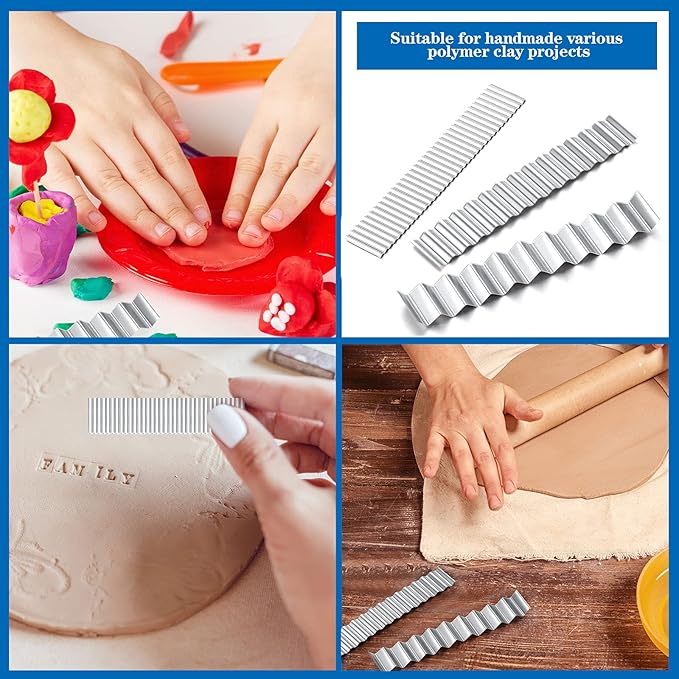 Honoson 5 Pieces Flexible Polymer Clay Tissue Blade Cutters Slicer Carbon Steel Polymer Clay Cutting Slicing Tools for Blade DIY Shaping Modelling Slicing Sculpting, Straight and Wave