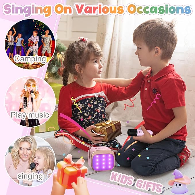 FLUESTON Mini Karaoke Machine for Kids Adults, Portable Bluetooth Speaker with Wireless Microphone, Birthday Kids Gifts Toys for Girls Ages 3, 4, 5, 6, 7, 8, 9,10,11,12+ Years Old