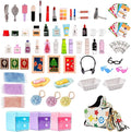 87Pcs Dollhouse Miniature Bathroom Accessories Cosmetic & Toilet Pretend Play Mini Makeup Set with Shampoo Perfume Hair Dryer Comb Purse Decor DIY Doll Backpack Glasses Photo Frame Salon Spa