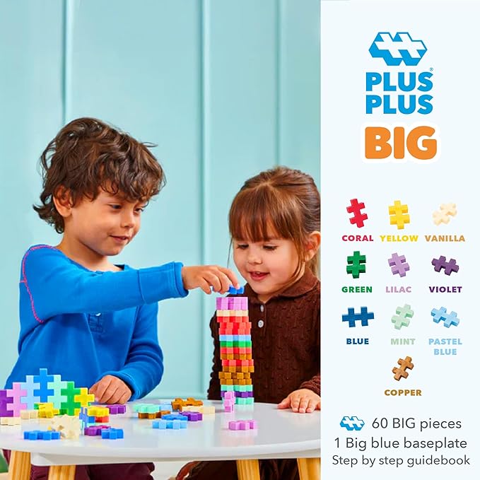 PLUS PLUS Learn to Build Big, Building Toys Set for Toddlers and Preschoolers, Stem Toys for 3+ Year Old, 60 Interlocking Blocks - Colorverse