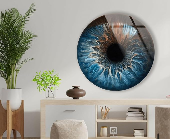 My Photostation.com 31.5''(80cm) Diameter Eye Round Blue Glass Wall Art Tempered Glass Printing Wall Decor Large Wall Art Wall Hangings