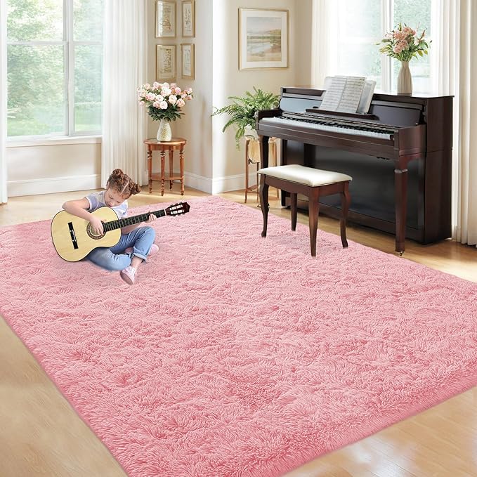5x7 Area Rug for Living Room: Fluffy Shag Soft Washable Rugs Fuzzy Plush Indoor Carpet for Bedroom Nursery Playroom Dorm Kids Girls Boys Room (Pink, 5'x7')