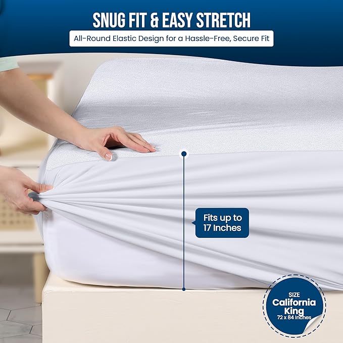 Utopia Bedding Waterproof Mattress Protector California King Size, Premium Terry Mattress Cover 200 GSM, Breathable, Fitted Style with Stretchable Pockets (White)