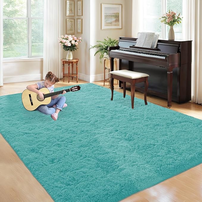 5x7 Area Rug for Living Room: Fluffy Shag Soft Washable Rugs Fuzzy Plush Indoor Carpet for Bedroom Nursery Playroom Dorm Kids Girls Boys Room (Teal Blue, 5'x7')