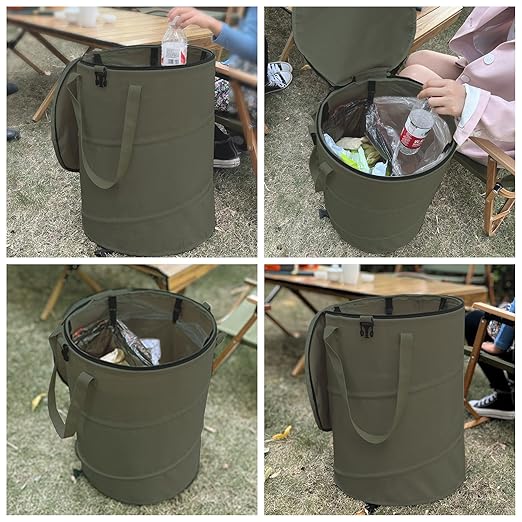 Pop up Camping Trash can with lid,Collapsible 24 Gallons Trash can with Sorting Clips,Garden Garbage Bag with Lid,Lawn and Leaf Bags - Reusable Yard Waste Bags (Green)