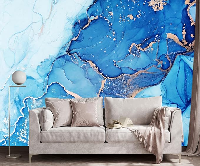 Blue Marble Wallpaper Abstract Gold Art Mural Wallpaper for Living Room Bedroom Dining Room Basement(Not Self-Adhesive)