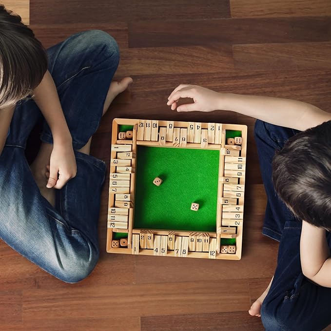ropoda Shut The Box Game, Upgraded 12 Numbers Wooden Board Games for Adult and Kids, Shut The Box Dice Game -Addition Training, Fun for Family Game Night