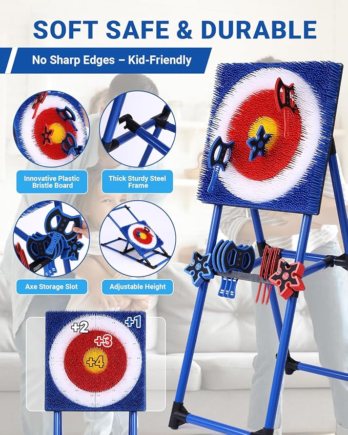 Axe Throwing Game for Backyard - 8 Throwing Axes Set - Deluxe Foldable Plastic Axe Throwing Target Game for Adults Kids, Outdoor Games Carnival Games