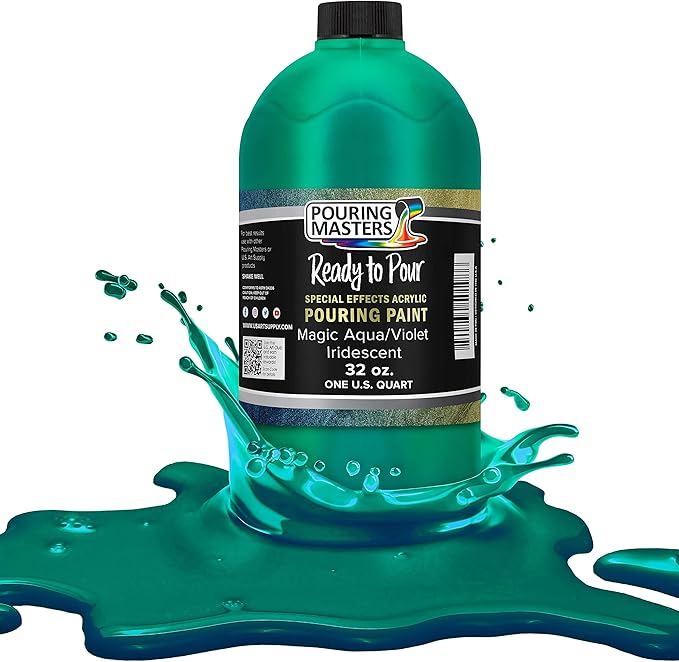 Pouring Masters Magic Aqua/Violet Iridescent Special Effectsr Acrylic Pouring Paint - Premium 32-Ounce Pre-Mixed Fluid Acrylic Paint - Fluid Art Supplies for Canvas, Wood, Paper, Tile & Rocks