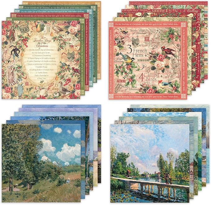 48 Sheets 24 Designs Scrapbook Paper Pad, 6"×6" Single-Sided Decopodge Craft Cardstock Paper,Scrapbooking DIY Decorative Background Cardmaking Supplies.Carols&Paintings