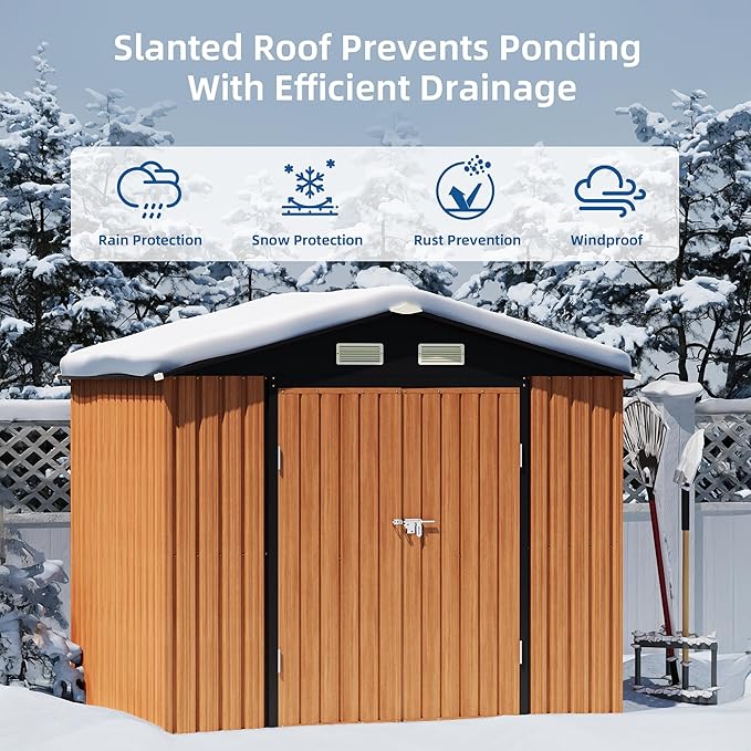 8x6FT Outdoor Storage Shed, Metal Garden Shed with Floor Base, Lockable Doors and Window, Large Tool Shed for Backyard, Patio and Lawn