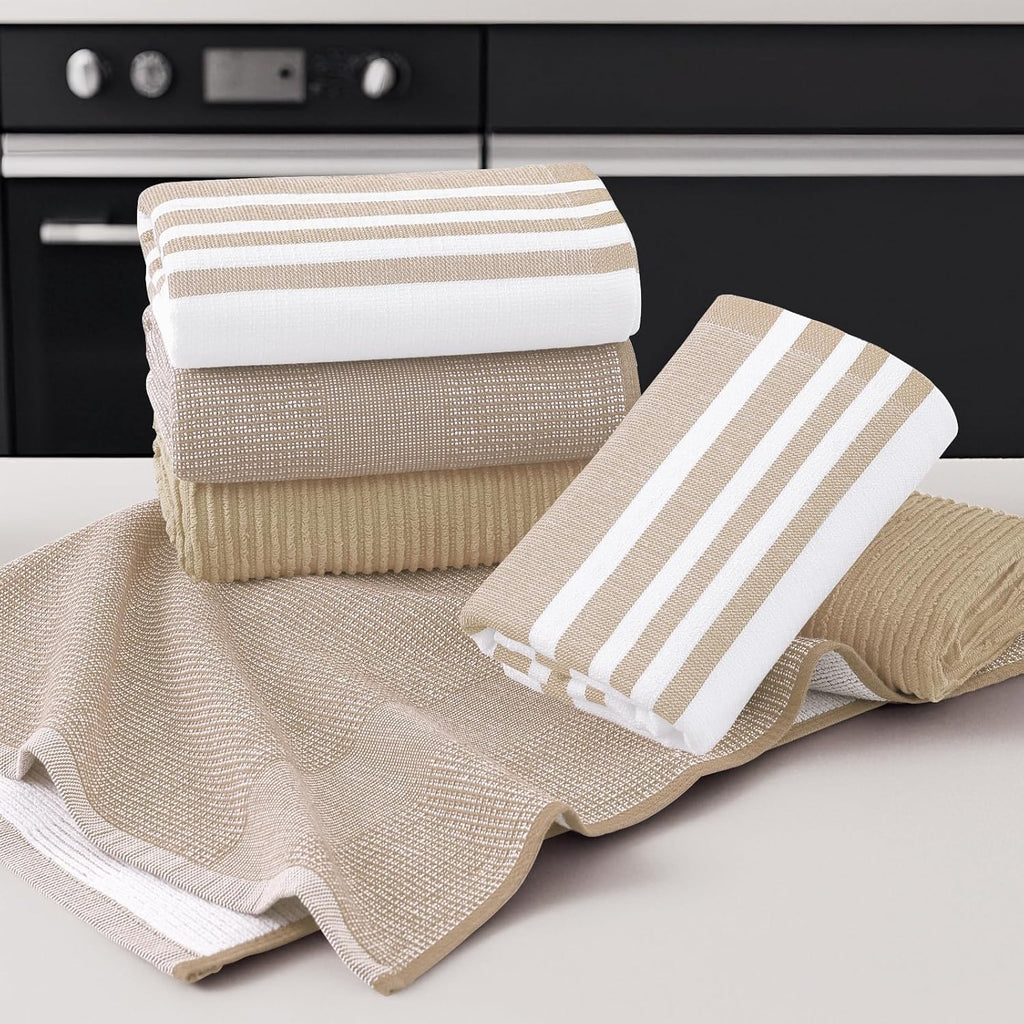 Homaxy Premium Kitchen Towels(18”x 28”, 12 Pack), Large Cotton 380 GSM Kitchen Hand Towels, Soft and Absorbent Terry Dish Towels, Multipurpose Tea Towel Set with Hanging Loop, Khaki