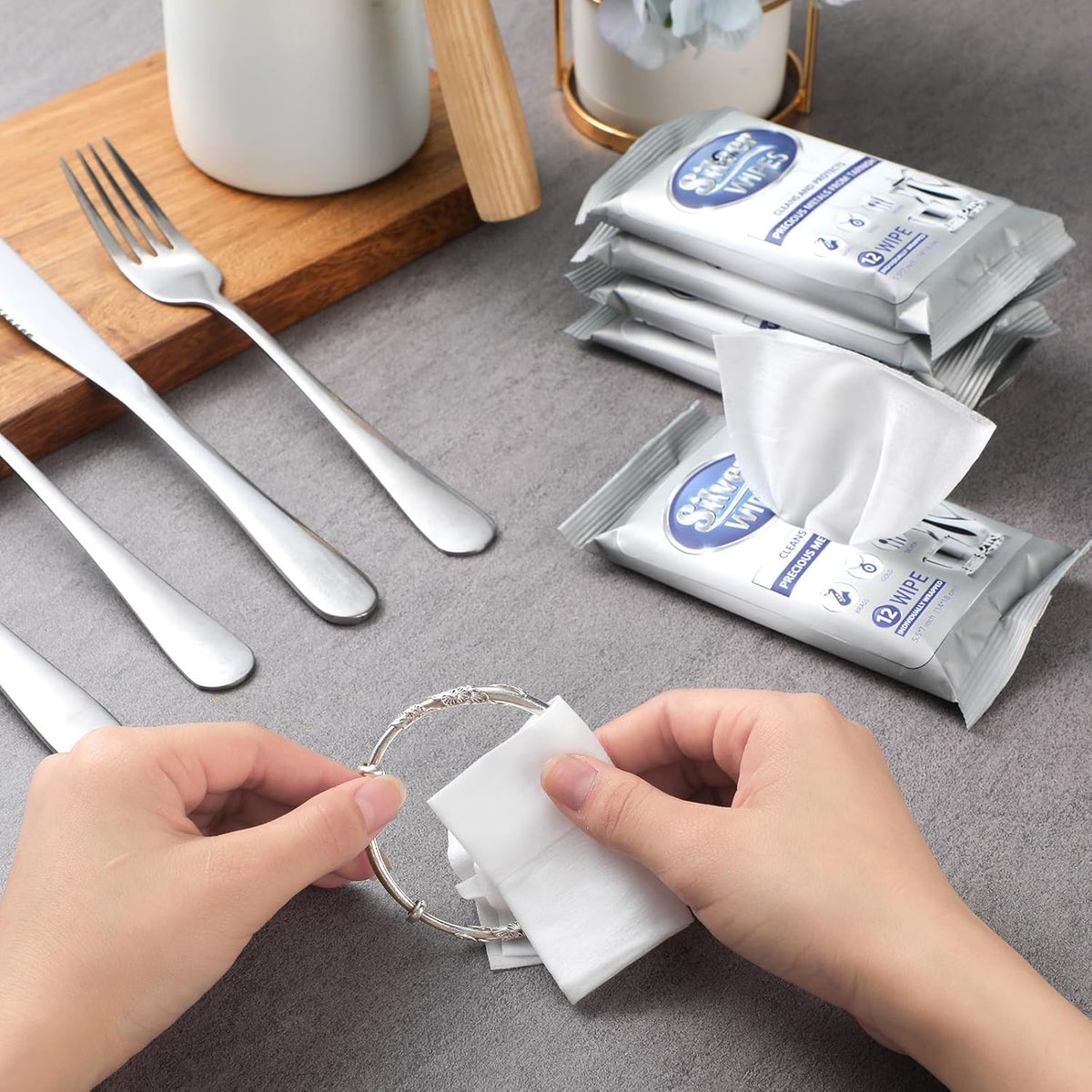 6 Pack/ 72 Pcs Silver Cleaner Wipes Silver Polish Jewelry Cleaner Cleaning Jewelry Wipes for Silverware Stainless Steel Brass Metal Tarnish Remover
