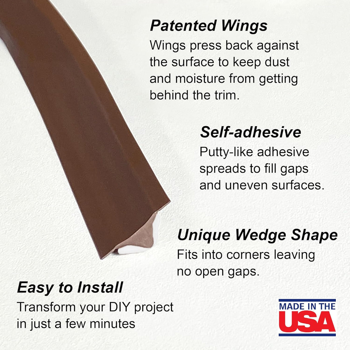 InstaTrim The Original Flexible Trim - 10ft Dark Brown 1/2" Wide Caulk Tape - Adhesive Trim with Many Uses Including Caulking for Bathtubs, Sinks, Counters, Tile, Floors - Made in USA