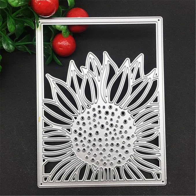 Mvchifay Cutting Dies for Card Making Metal Die-Cuts Scrapbooking Tool Hollow Frame DIY Craft Punch Template Embossing for Paper Album Decor (Sunflower Frame-12.6x9.8cm)