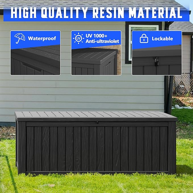 NUNU LAB 180 Gallon Outdoor Storage Box, Large Resin Deck Box with Double Wall Panels, Waterproof Patio Storage Bin for Garden Tools, Pool Accessories, Package Deliveries & Outdoor Gear