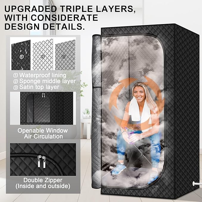 MIXC Portable Steam Sauna Box, Portable Sauna for Home, Person Sauna Tent Sauna Box at Home Spa with 2.6L & 1500W±10%, Remote Control, Folding Chair, Home Sauna for Gym,Pilates,Garage,Hot Tub