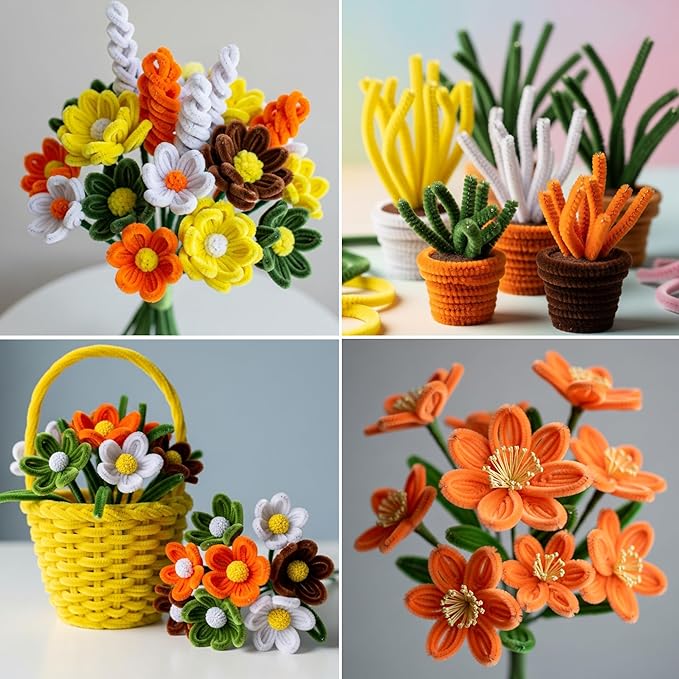 Caydo 500 Pieces Yellow Flowers Pipe Cleaners, Chenille Stems, Pipe Cleaner Crafts for DIY Art and Craft Projects Creative Gift Party Decorations