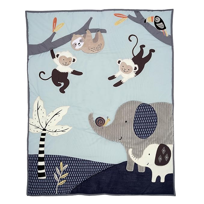 Lambs & Ivy Jungle Party 3-Piece Elephant/Monkey Baby Crib Bedding Set