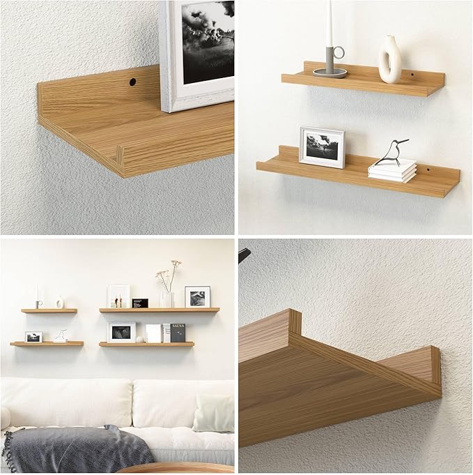 35.3 Inches Long Floating Shelves, 2 Set Rustic Wall Shelf for Bedroom, Nursery Book Shelf with Lip, Picture Ledge Shelf for Wall Decor Living Room Bathroom Kitchen - Oak