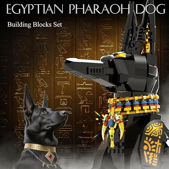 Egyptian Pharaoh Dog Building Set - Hound Dog Building Blocks Toy for Adults, Animal Model DIY Crafts Kit for Home Office Decor | Unique Gift for Kids Ages 10+