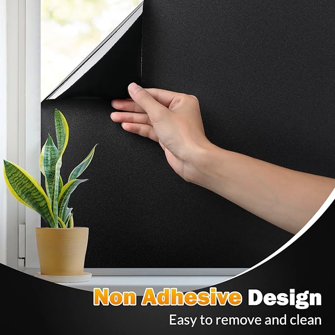 rabbitgoo Blackout Window Film, Sun Heat Blocking Privacy Cover for Glass, Removable Opaque Room Darkening Dark Black Out Window Covers Tint Shades for Home Day Sleep Light Blocker 29.5 x 78.7 Inches
