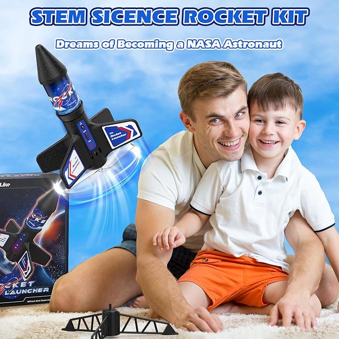 Rocket Launcher for Kids Automatic Launch 200 Feet Air Rocket Toy for Boy 10 Years Old Air Rocket with Safety Parachute and LED Outdoor Rocket Kits Toys Gifts for Kids Age 5 6 7 8 9 10 11 12