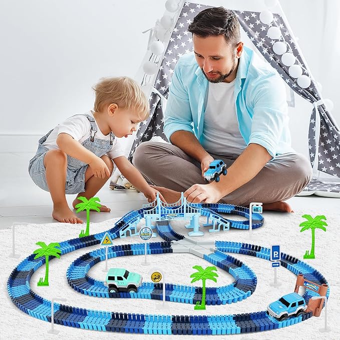 Track Car Toys, 269 PCS Racing Tracks Toy, Create A Frozen World Race Road, Flexible Tracks Playset & 2 PCS Cool Race Cars, Toddler Toys Birthday Gifts for Age 3 4 5 6 Year Old Boys Girls