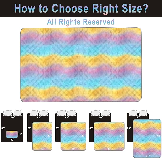 100% Waterproof Dog Bed Cover 30x70 inch Reversible Changing Pad Reusable Camping Mat for Kids/Pet/Dog/Cat Washable Geometric Embroidery Blanket Patchwork Rainbow Ombre Printed+Gray