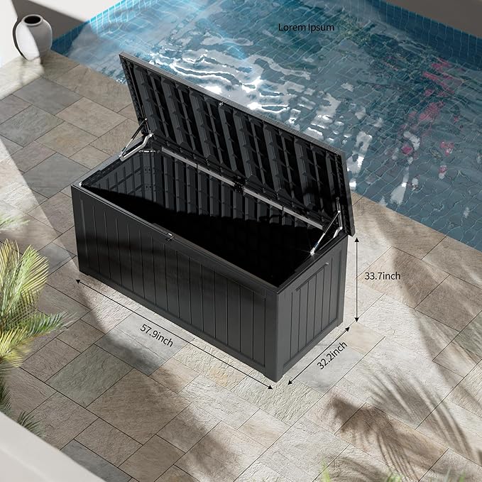 270 Gallon Waterproof Large Resin Deck Box Indoor/Outdoor Lockable Storage Container and Seating for Garden, Pool, and Patio (270 Gallon, Black)
