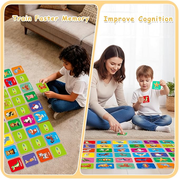 72 PCS Animals Memory Matching Game for Kids, Animal Theme Memory Game for Toddlers, Memory Cards Concentration Game for Ages 3 and Up