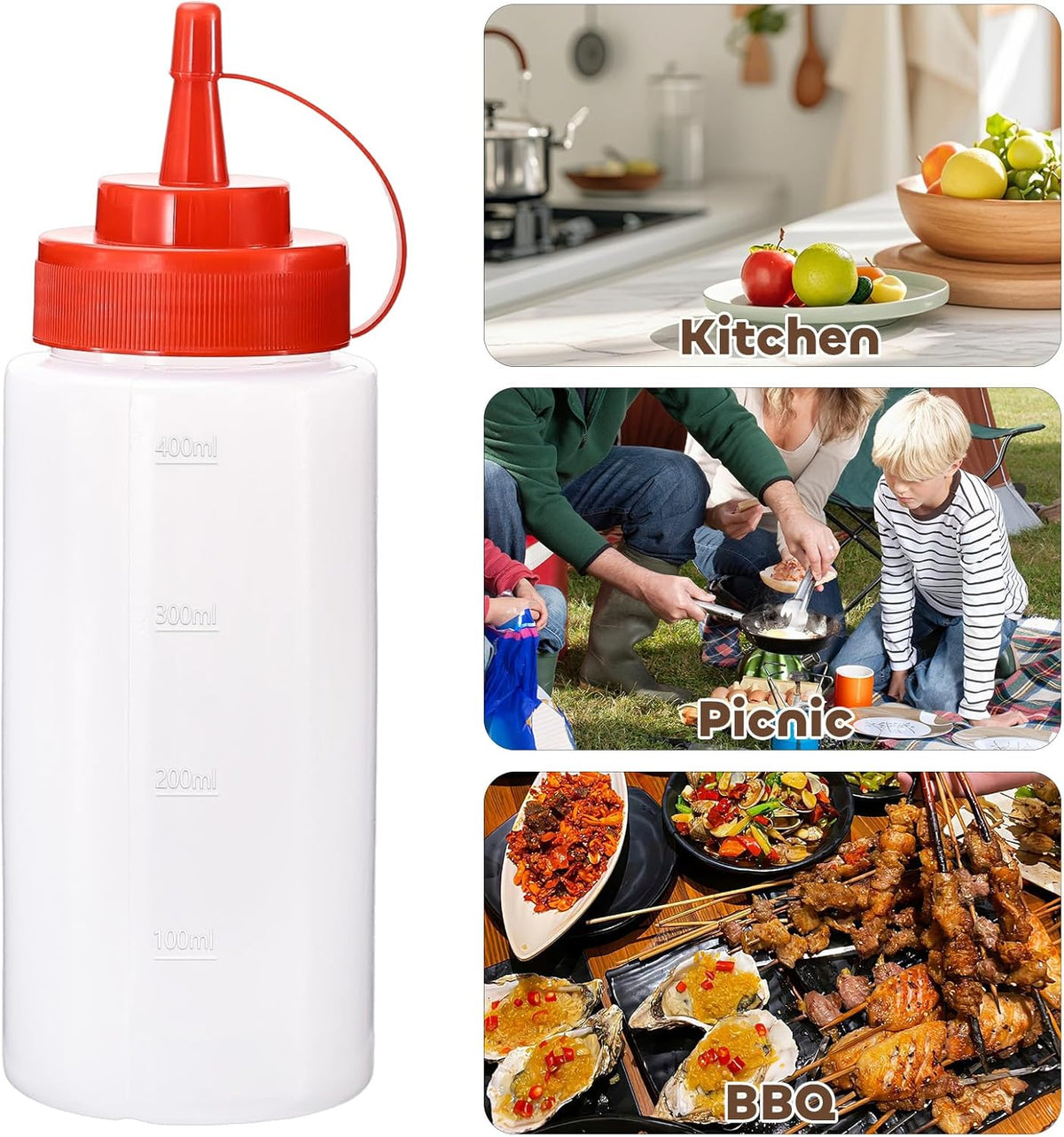 Condiment Squeeze Bottles Ketchup Dispenser, 4 Pack 16oz Squeeze Bottles for Liquids, Plastic Sauce Bottle with Cap Lid, Squirt Bottles for Sauces Liquids BBQ Dressing Pancake Art