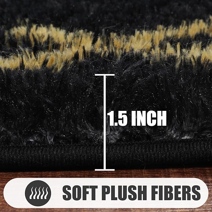 ONASAR 8x10 Area Rugs for Living Room, Fluffy Black and Gold Bedroom Rug, Washable Geometric Boho Large Soft Plush Shaggy Fuzzy Floor Carpet for Nursery Kids Classroom Playroom Dorm Home Decor