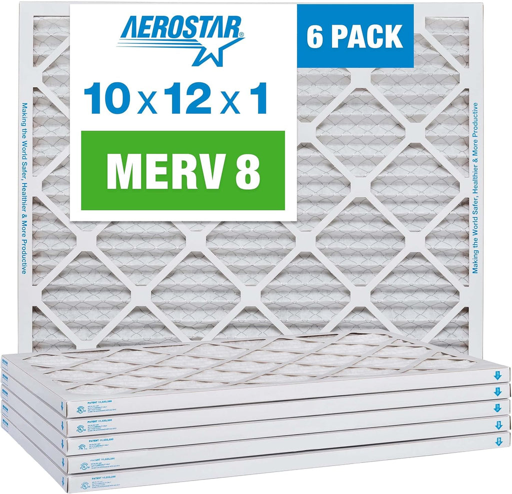 Aerostar 10x12x1 MERV 8-6 Count - High Efficiency Pleated HVAC, Furnace & Air Conditioner Filters - Removes Dust, Lint, Mold & Allergy-Causing Pollen