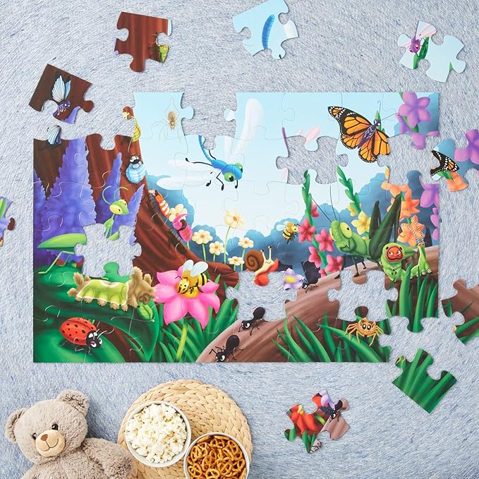 BLUE PANDA Preschool Learning Giant Floor Activity Set - 48-Piece, 2 ft x 3 ft, Multicolor - Bugs & Insects Theme & Skill Building for Toddler Learning