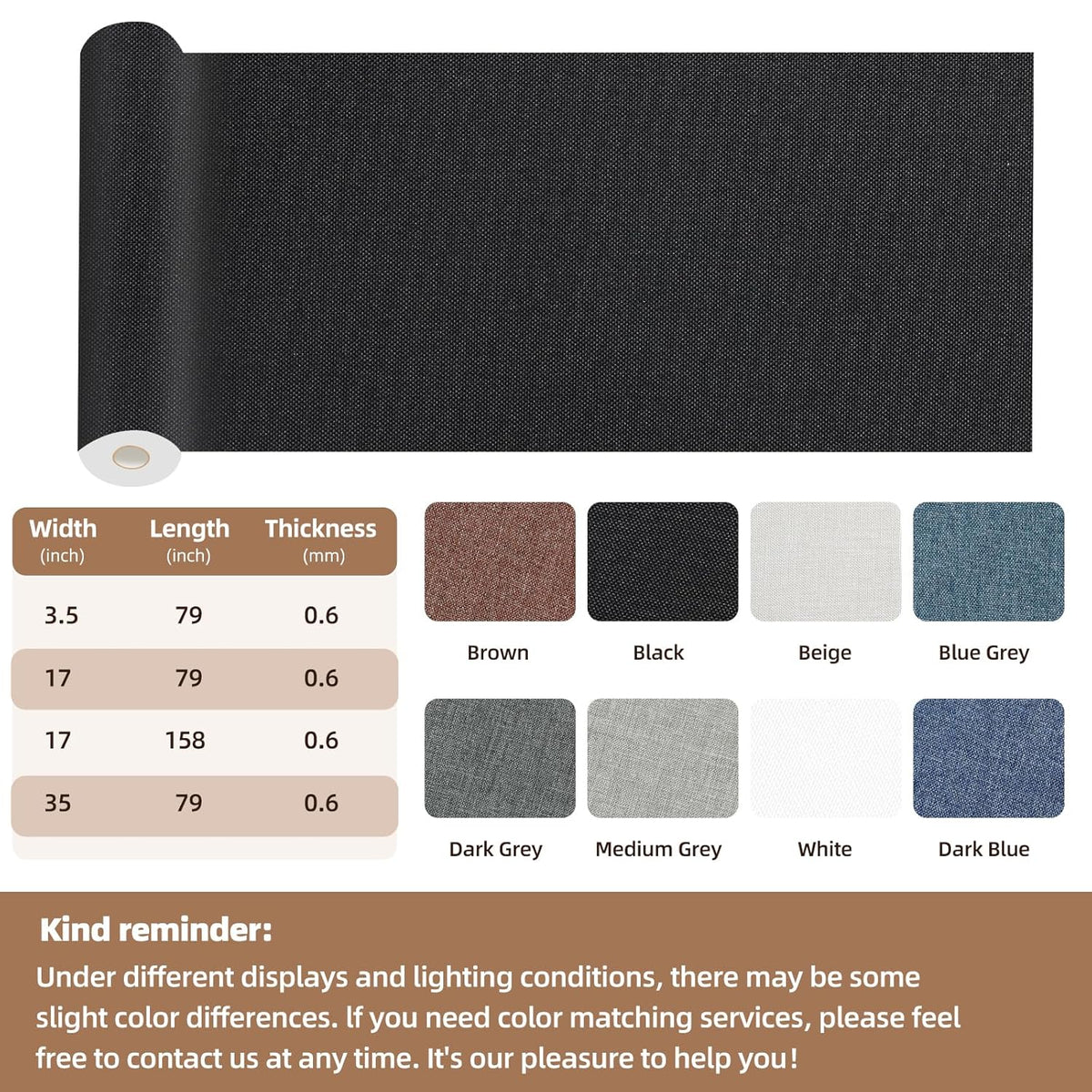 Fabric Repair Patch, 17X158 Inch Fabric Large Repair Tape, Self-Adhesive Patches for Furniture, Sofa, Car Interior, Shoes, Hand Bag, Clothing (Black, 17X158 Inch)