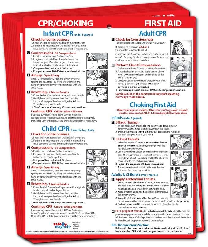 Safety Magnets by ZOCO – CPR & Choking Fridge Magnet (10-Pack) – First Aid Instructions for Infants, Children, & Adults – Heimlich Maneuver Laminated Card 8.5" x 11"
