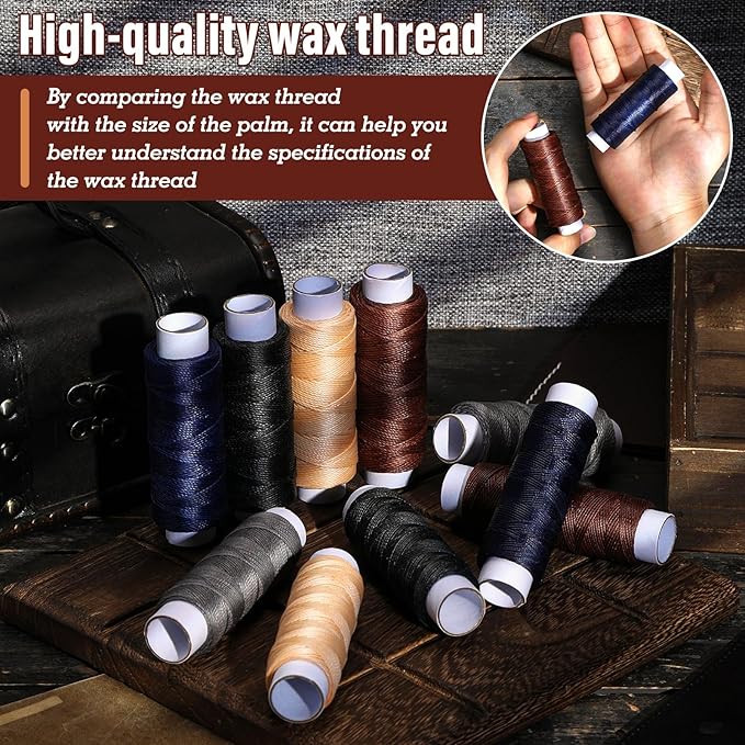 0.8 mm 54 Yards Round Waxed Thread for Leather Sewing, Leather Thread Wax String for Sewing, Stitching, Bookbinding, Bracelet, Braiding (Black)