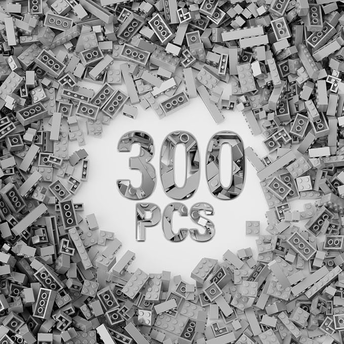 300 Piece Light Gray Bricks Bulk Assortment Pack, Dark Grey Brick Accessories for Building with 12 Size, Compatible with Lego Parts and Pieces(Color: Light Gray)