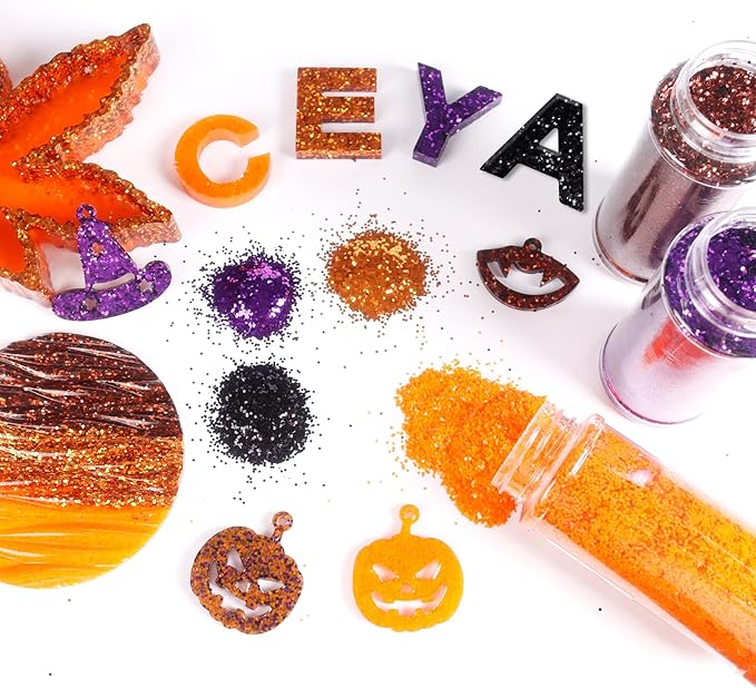 Ceya Bulk Chunky Glitter 6 Colors,4.23OZ Fall Crafts Helloween Glitter,1/24”for Pumpkin,Snowglobe Tumbler,Nail,School Classroom Art,DIY Craft Slime Poster Card,Orange,Purple,Black,White,Bronze,Brown