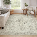 LIVEBOX Washable Area Rug 8x10 Rugs for Living Room Bedroom, Non-Slip Boho Indoor Carpet for Dining Room Office, Low-Pile Farmhouse Soft Carpets for Kids Nursery Room Playroom, Taupe