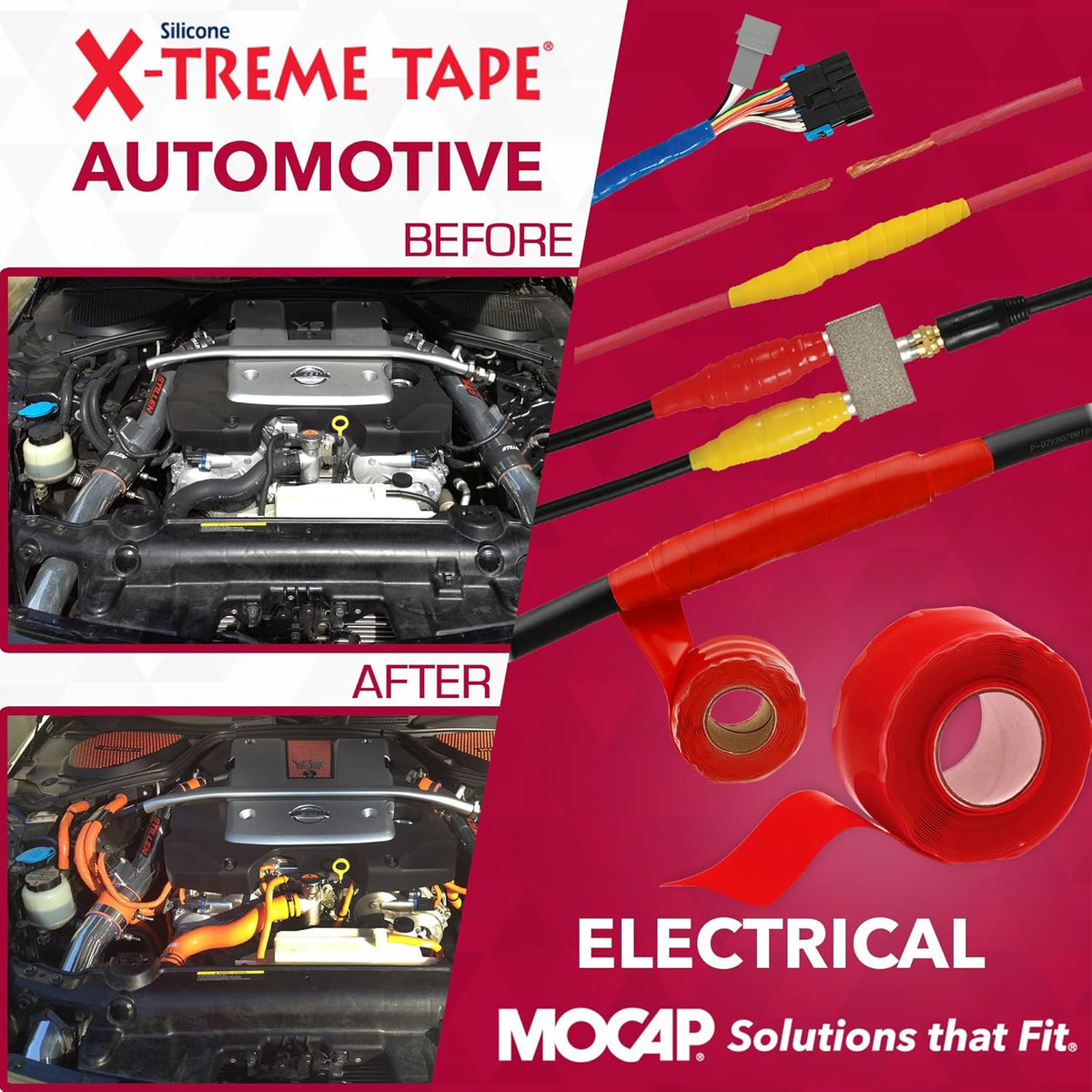 X-Treme Tape MOCAP Heavy Duty Electrical Tape, Self-Fusing Silicone Rubber, Waterproof & Insulating Flexible Tape, Electrical for Hose, Automotive, Outdoor & Repairs - 1" x 10ft Roll - Bright Red