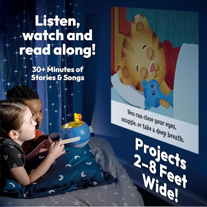 Kids Book Projector – 5 Daniel Tiger & 5 Classic Read-Aloud Stories, 10 Songs & Night Light & Soothing Dream Music | Children Ages 3+ Storytime Projector | Toys, Owl & Daniel Tiger