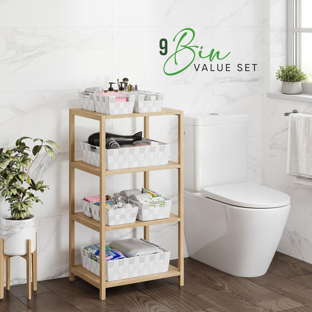 Baskets For Organizing Set Of 9 White - Storage Baskets For Shelves - Perfect Closet Organizer Bins, Bathroom Basket, and Pantry Basket - Small Storage Bins For Shelves - Bin For Organization